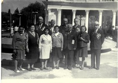 Gurgen Khachatryan (first row, third from the right) with friends-in-arms and his wife Alisa Oganesovna (first row, third from the left) at the celebration of the 30th anniversary of the Great Victory in Novorossiysk
