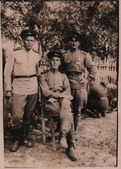 “Three friends. In memory for years to come.” Garegin Sargsyan (right) with comrades-in-arms, May 20, 1945
